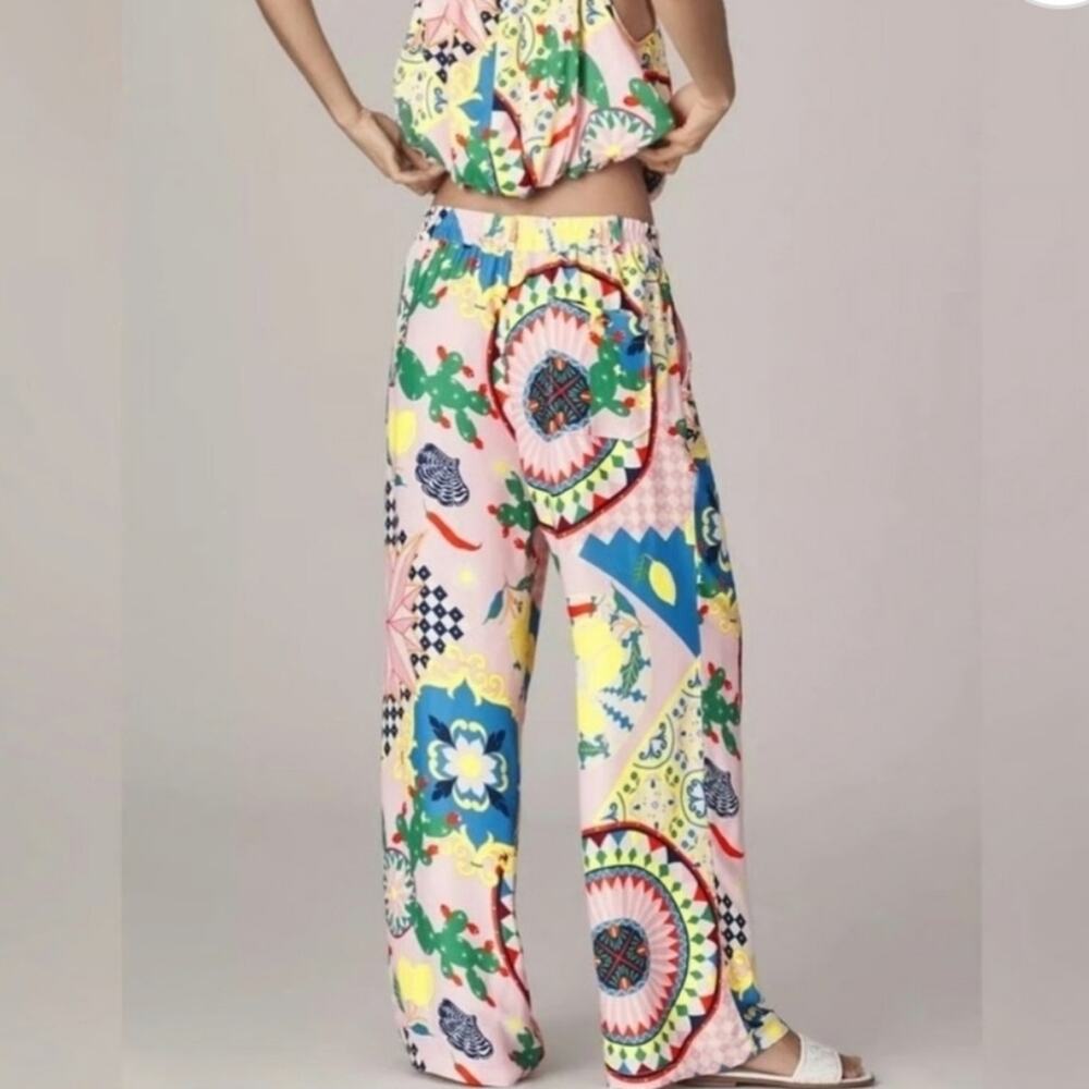 NWT Anthropologie Maeve Pink Patterned Wide Leg Pants - Picture 2 of 7